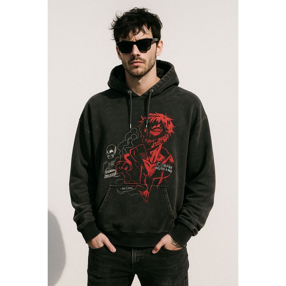 Corpse Husband 20 Black Front Cap Pullover Hoodie Top Mens Size Medium